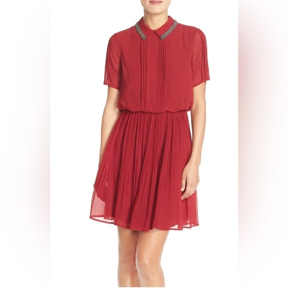 Marc New York CABERNET Short Sleeve Embellished Neck Shirt Dress EUC Size - 2 - Picture 2 of 5